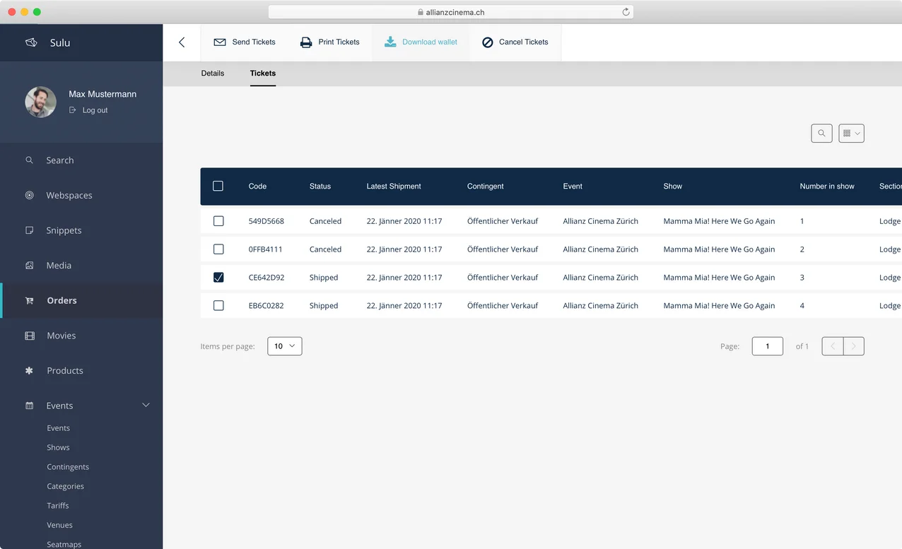 allianzcinema.ch - Admin UI - Order Tickets allianzcinema.ch - Admin UI - Order Tickets