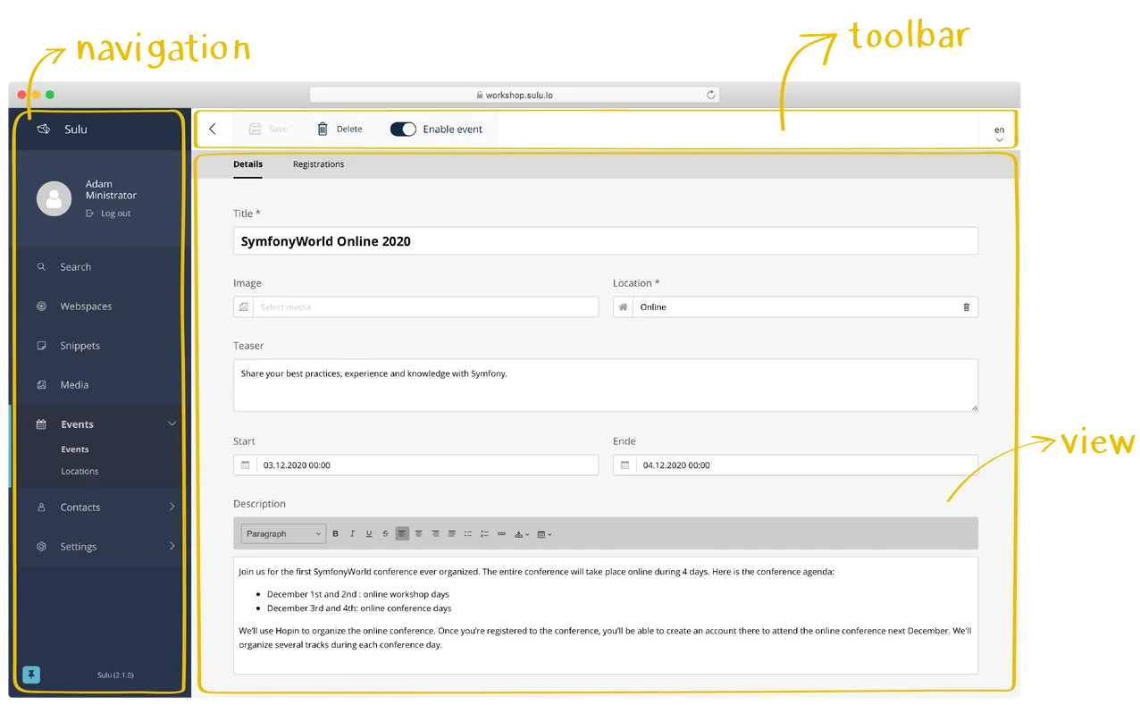 Sulu Admin Interface