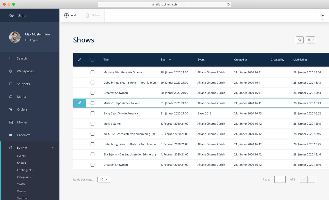 allianzcinema.ch - Admin UI - Shows allianzcinema.ch - Admin UI - Shows
