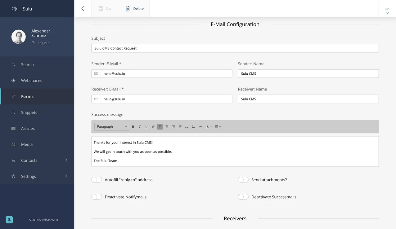 Form Email Configuration Form Email Configuration