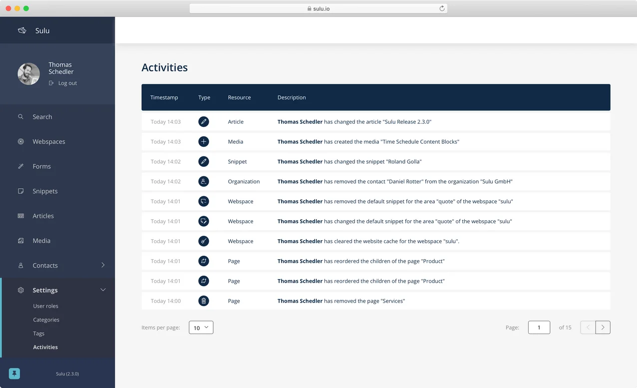 Sulu Activities Log Sulu Activities Log