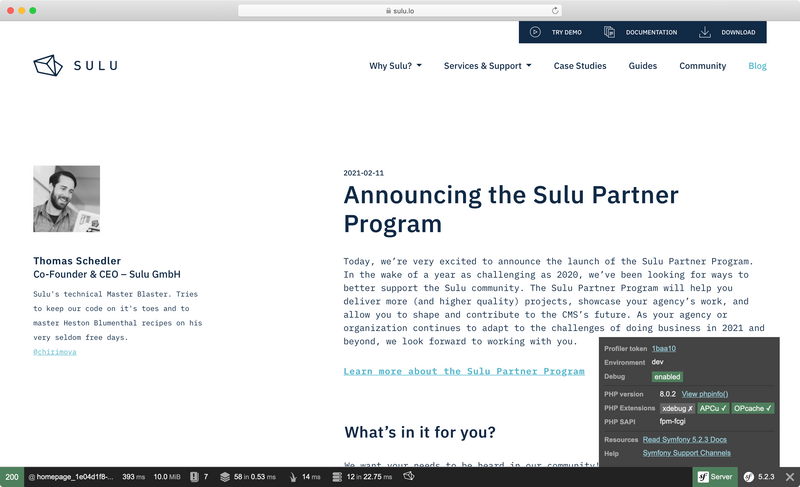 Sulu Website Running on PHP 8 Sulu Website Running on PHP 8