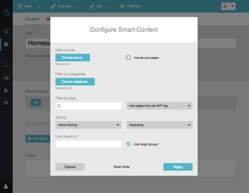 Enable target groups in the SmartContent Enable target groups in the SmartContent