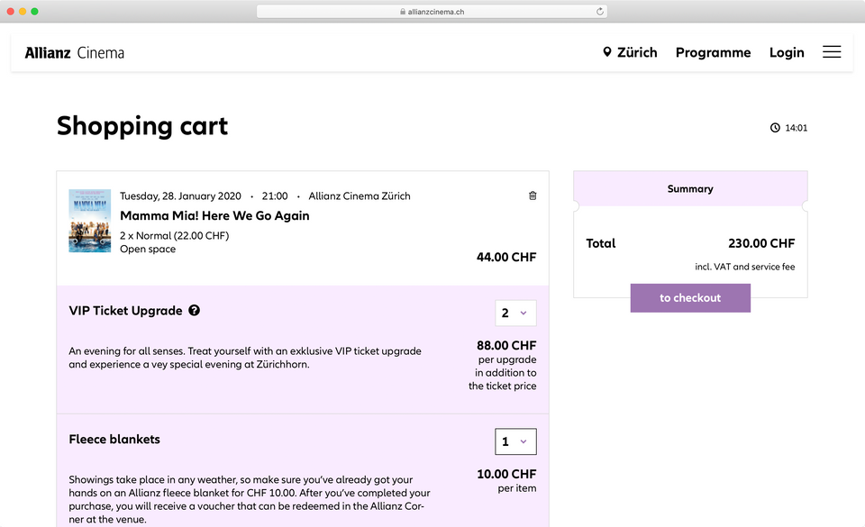 allianzcinema.ch - Shopping Cart