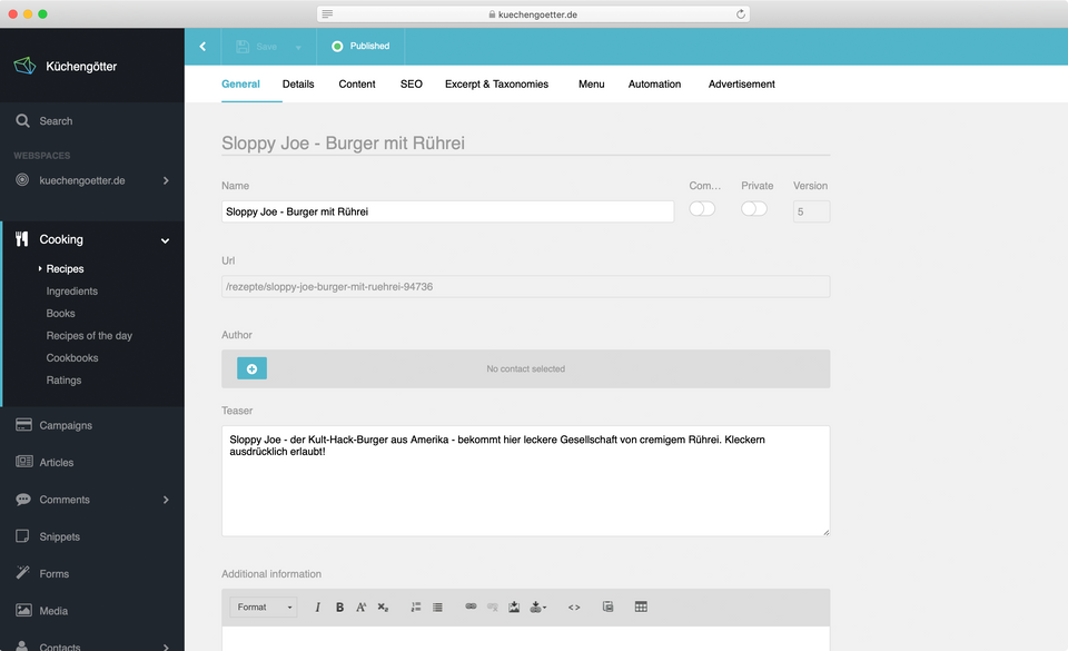küchengötter.de - Admin UI - Recipe