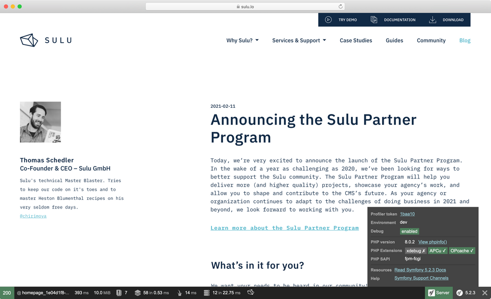 Sulu Website Running on PHP 8
